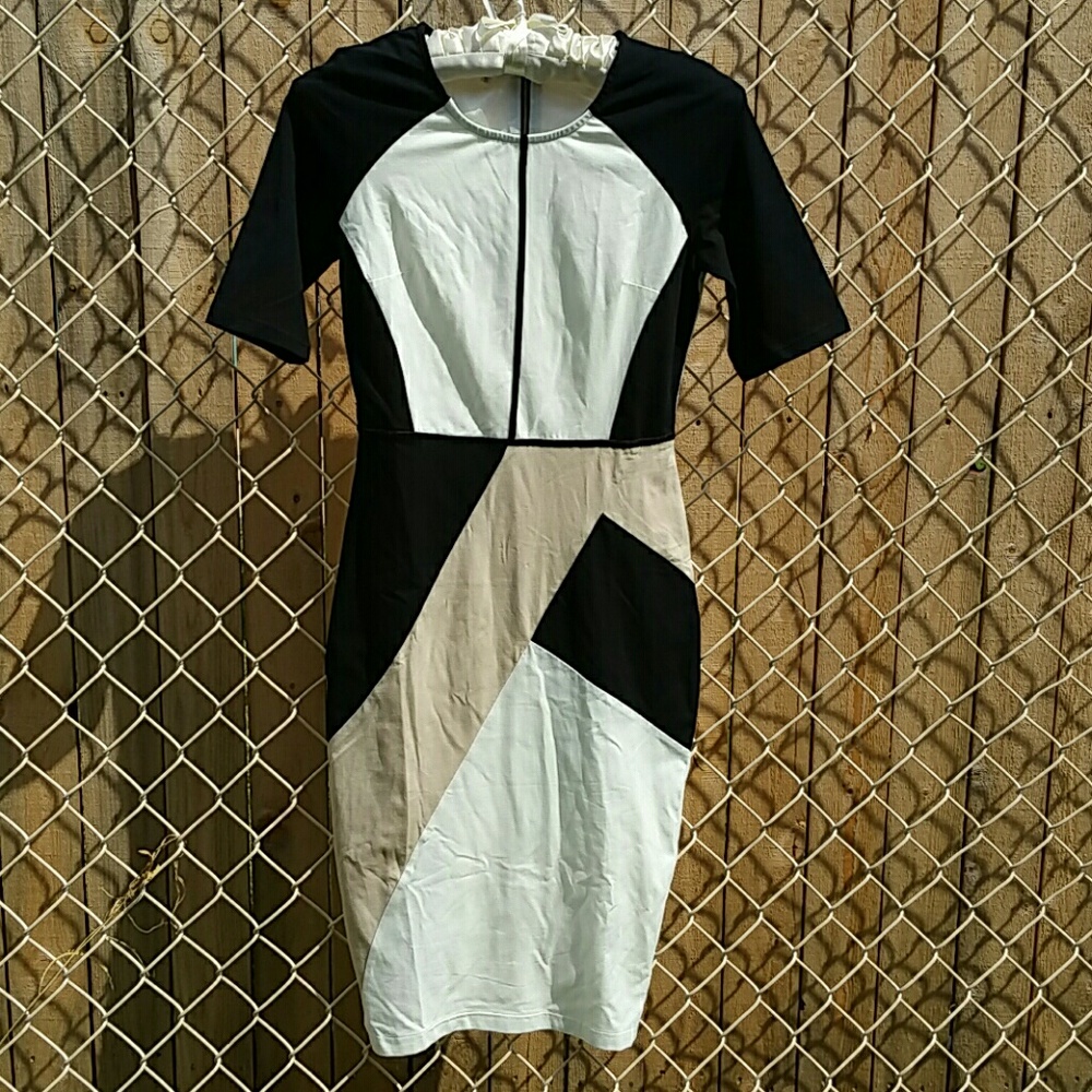 Vfshow Multi color block dress size small with exposed zipper in back